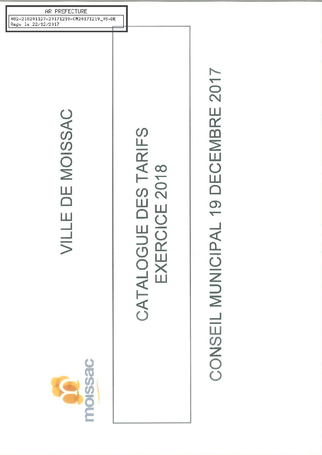 05 PIECE CATALOGUE DES TARIFS
