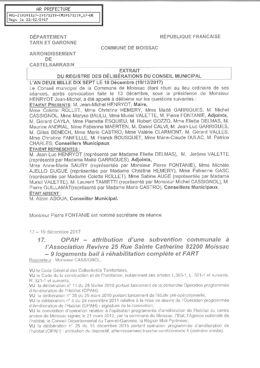 17 OPAH ATTRIBUTION SUBVENTION ASSOCIATION REVIVRE FART