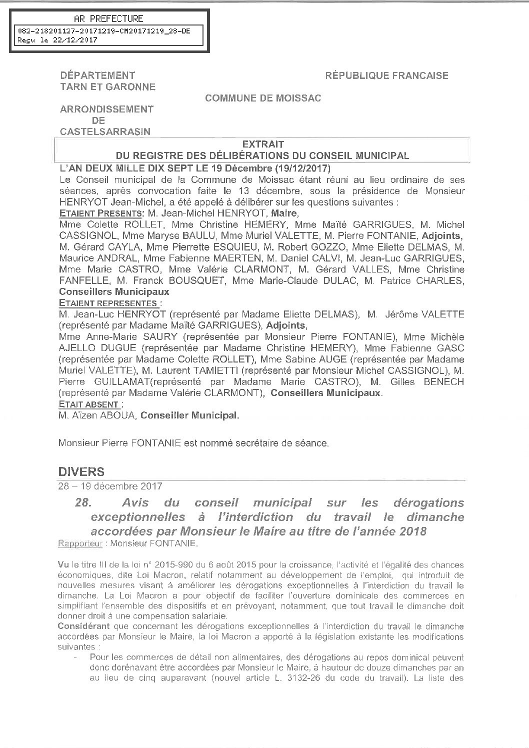 28 AVIS SUR OUVERTURES DOMINICALES 2018