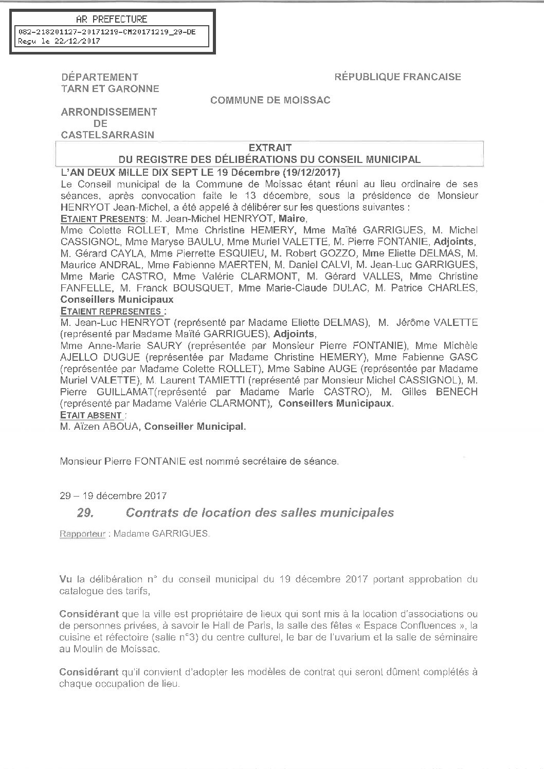 29 CONTRATS DE LOCATION SALLES