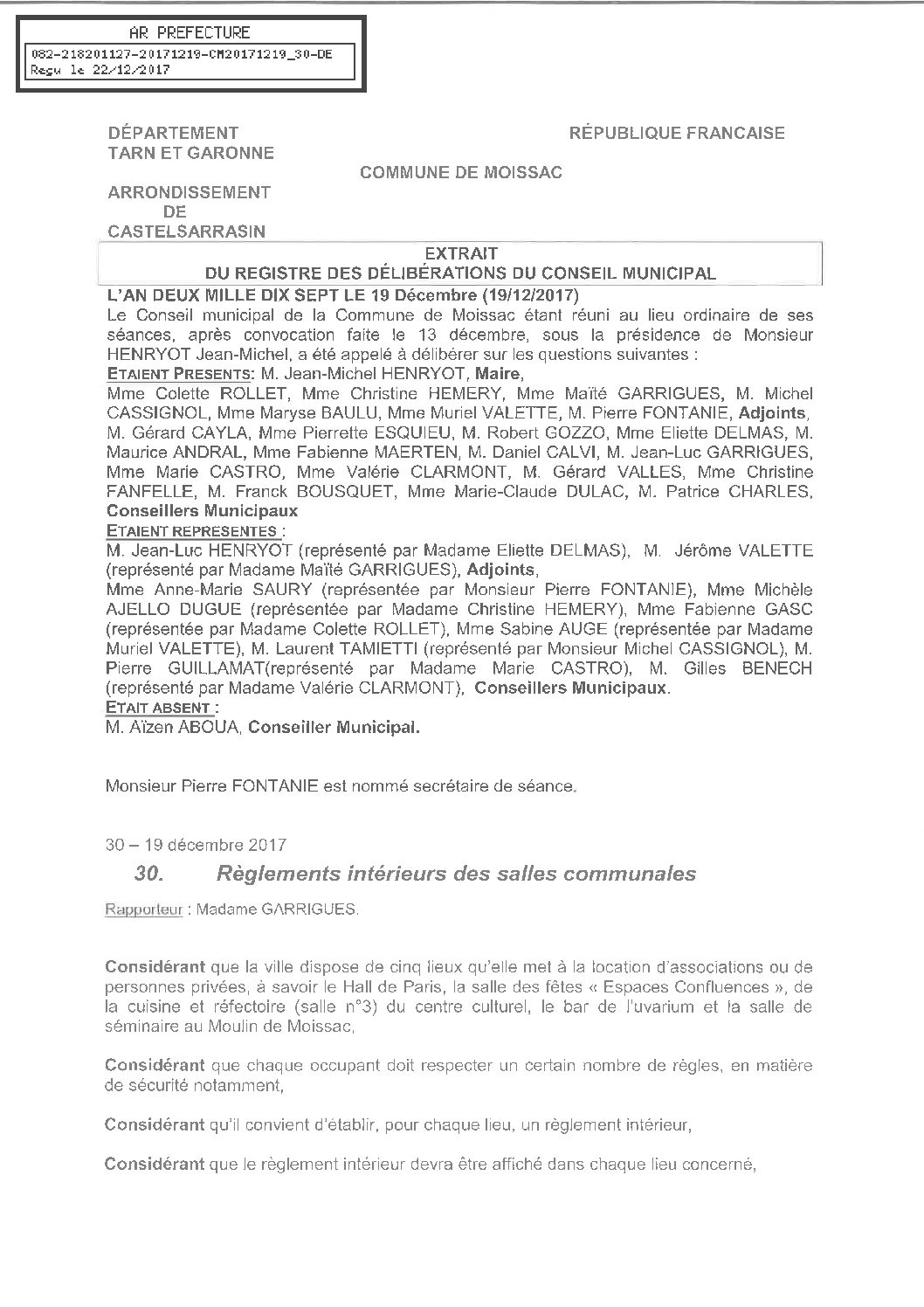 30 REGLEMENTS INTERIEURS SALLES COMMUNALES