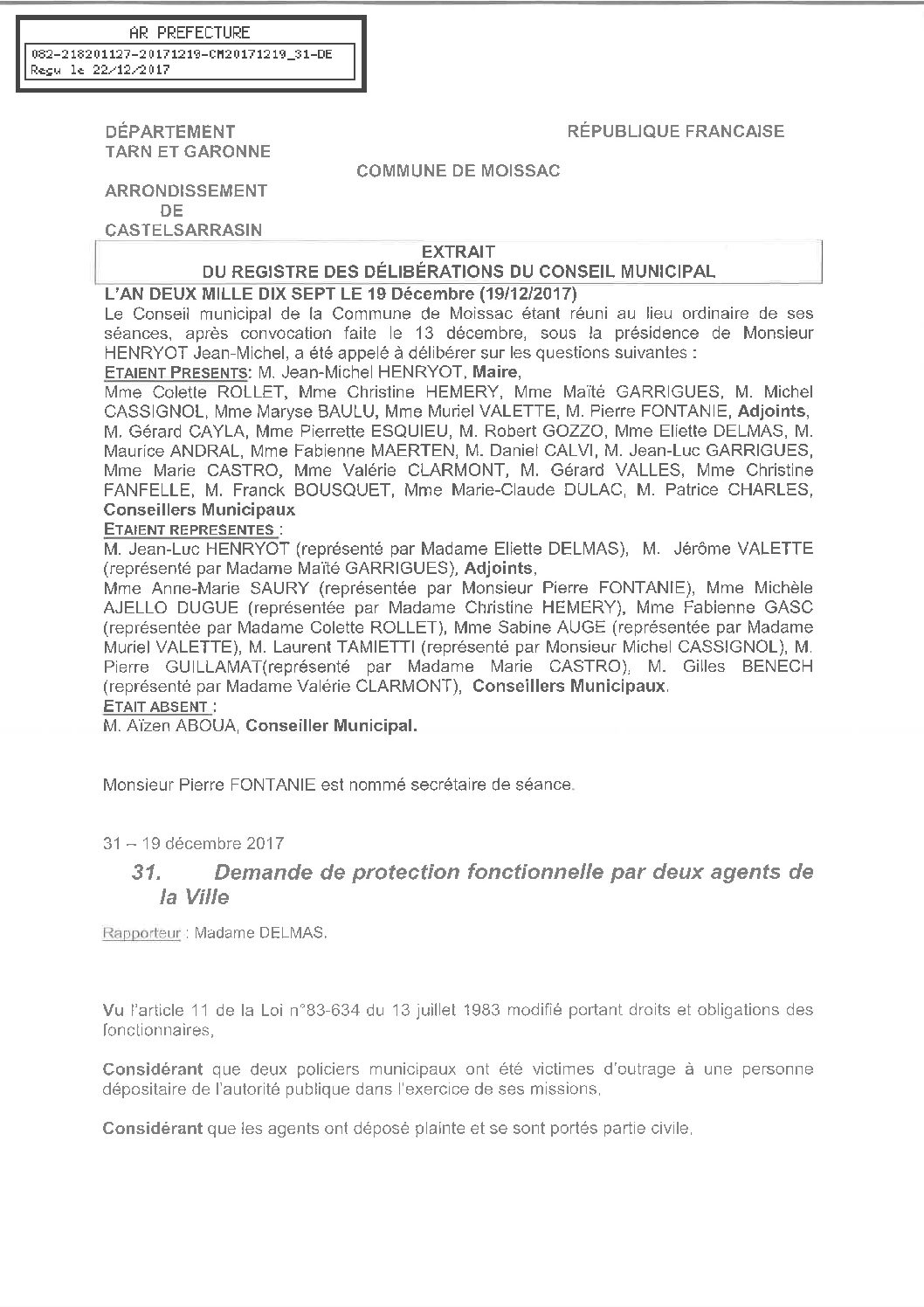 31 DEMANDE PROTECTION FONCTIONNELLE DEUX AGENTS