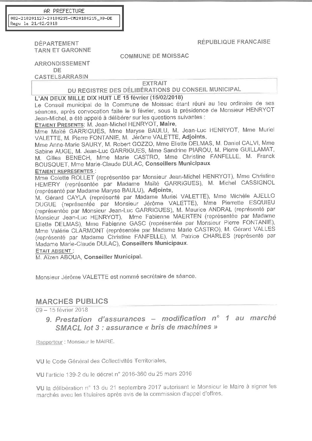 09 MODIFICATION 1 LOT 3 MARCHE ASSURANCE SMACL BRIS DE MACHINES