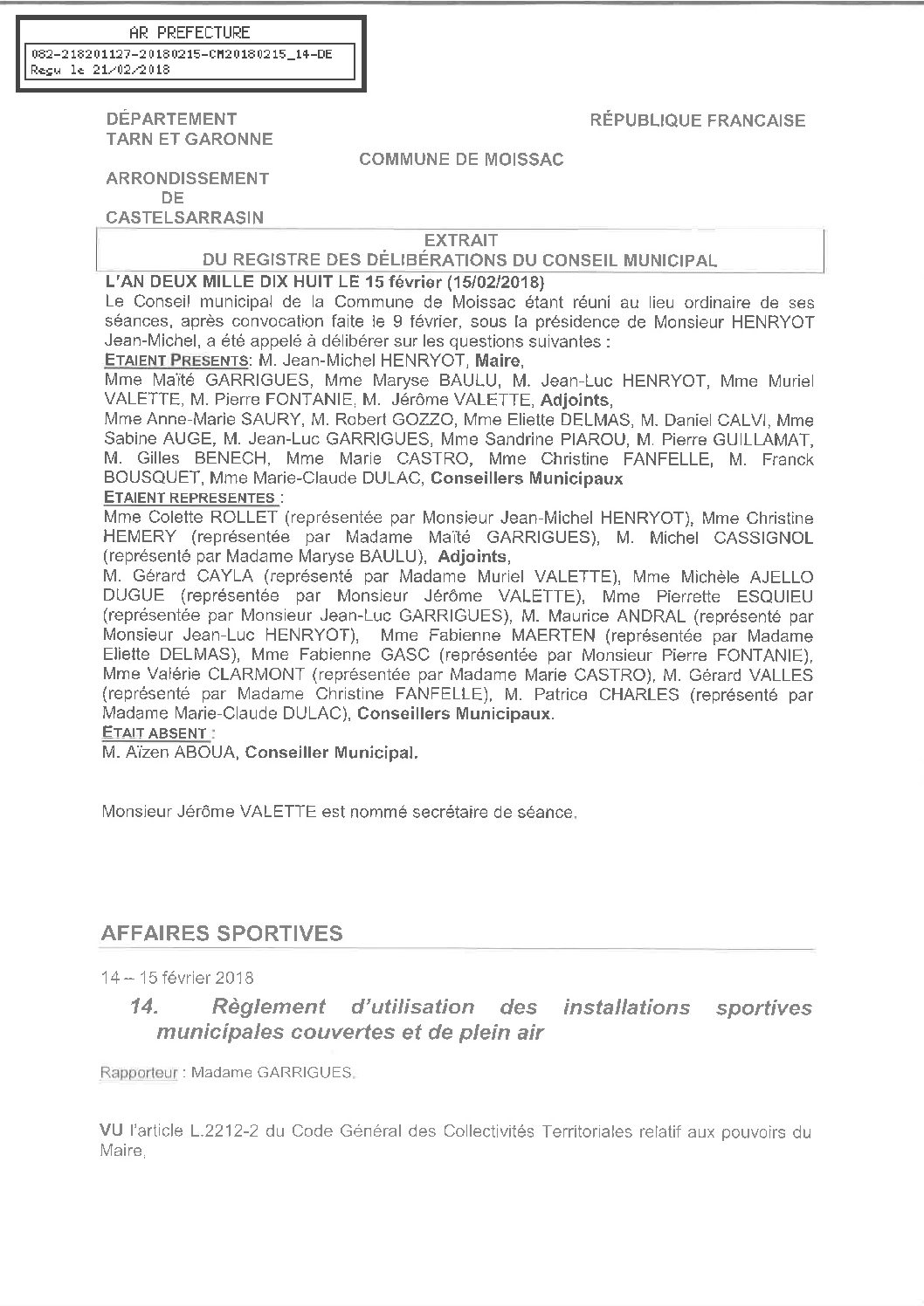 14 REGLEMENT INTERIEUR INSTALLATIONS SPORTIVES