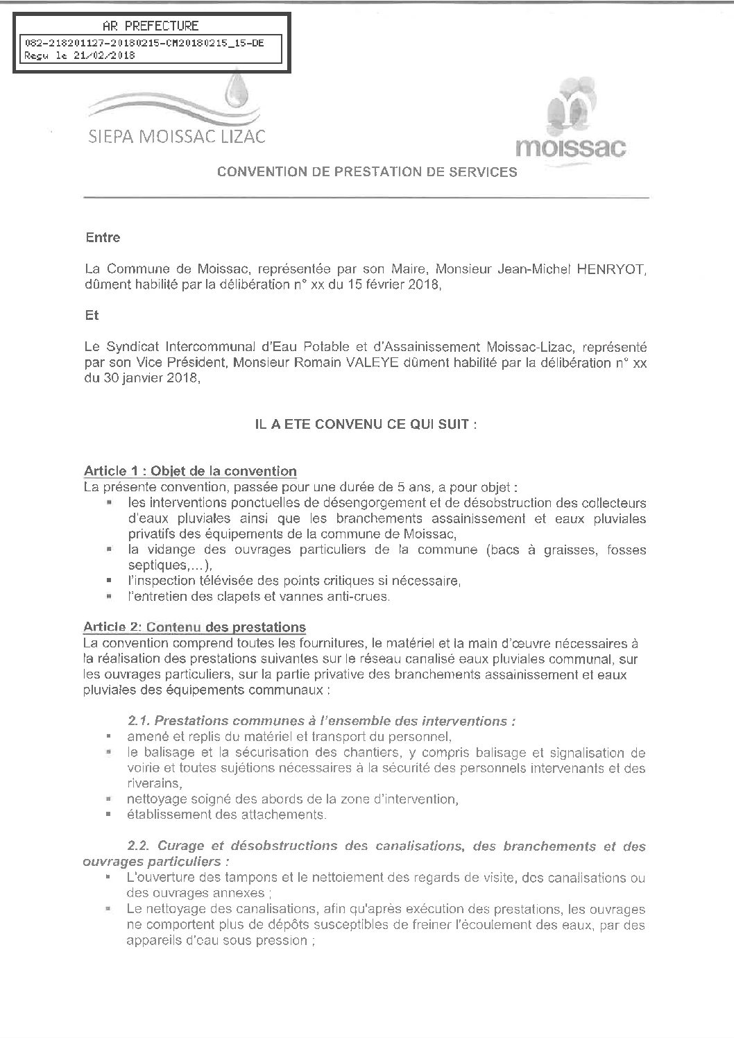 15 PIECE CONVNEION SIEPA PRESTATION DE SERVICES