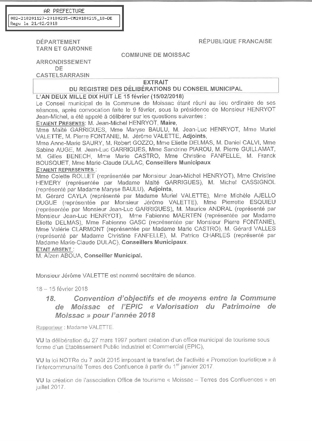 18 CONVENTION OBJECTIFS ET MOYENS EPIC VALORISATION PATRIMOINE DE MOISSAC VPM 2018