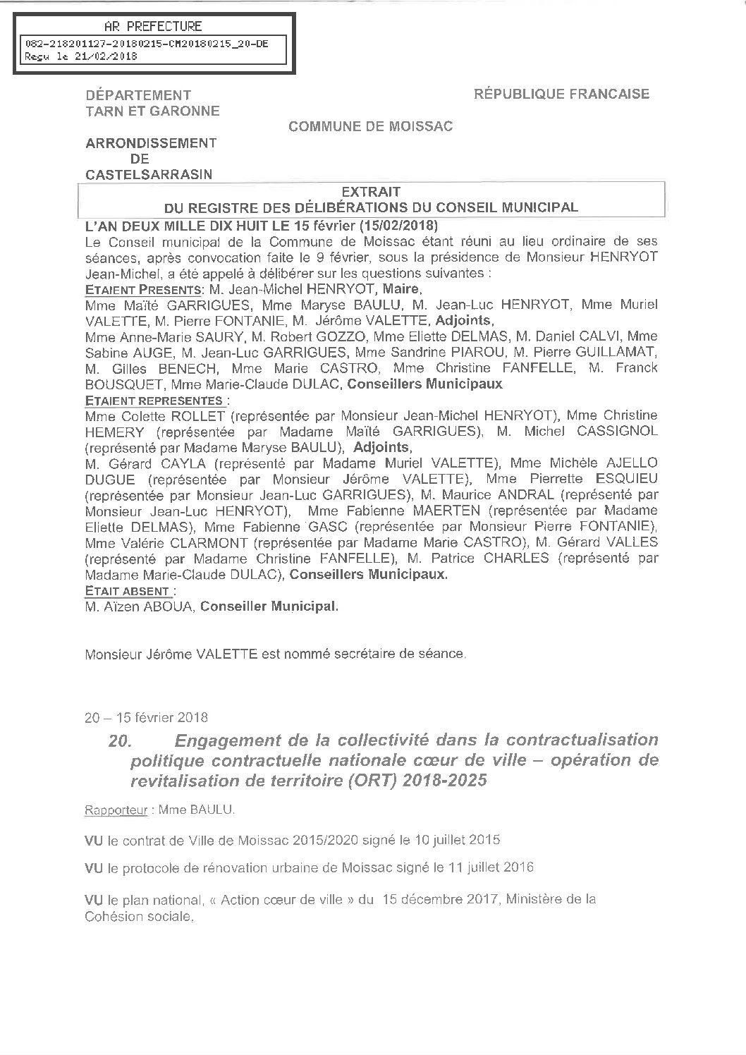 20 OPERATION DE REVITALISAYION DE TERRITOIRE POLITIQUE COEUR DE VILLE