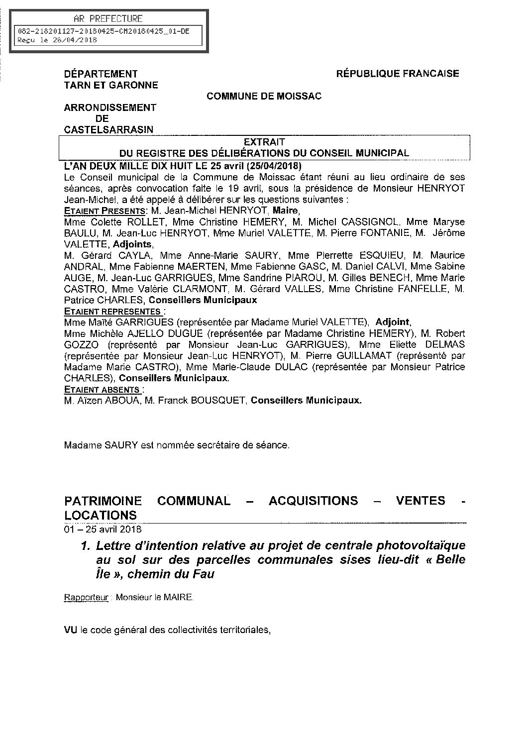 01 LETTRE INTENTION PROJET CENTRALE PHOTOVOLTAIQUE