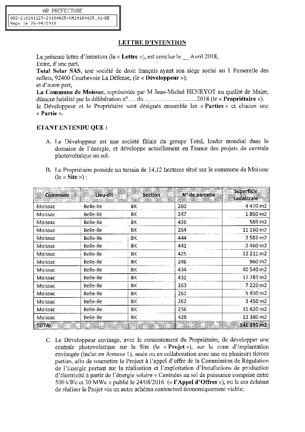 01 PIECE 1 LETTRE D INTENTION