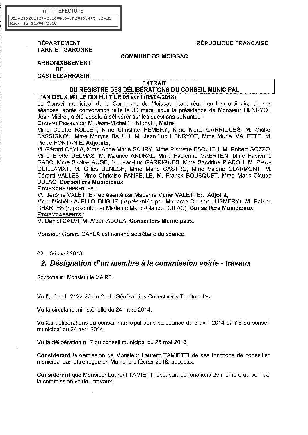 02 DESIGNATION D&rsquo;UN MEMBRE A LA COMMISSION VOIRIE TRAVAUX