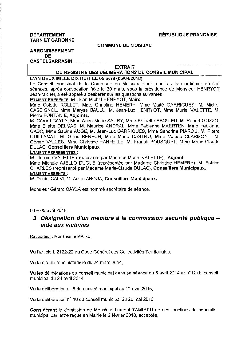 03 DESIGNATION D&rsquo;UN MEMBRE COMMISSION SECURITE PUBLIQUE AIDE AUX VICTIMES