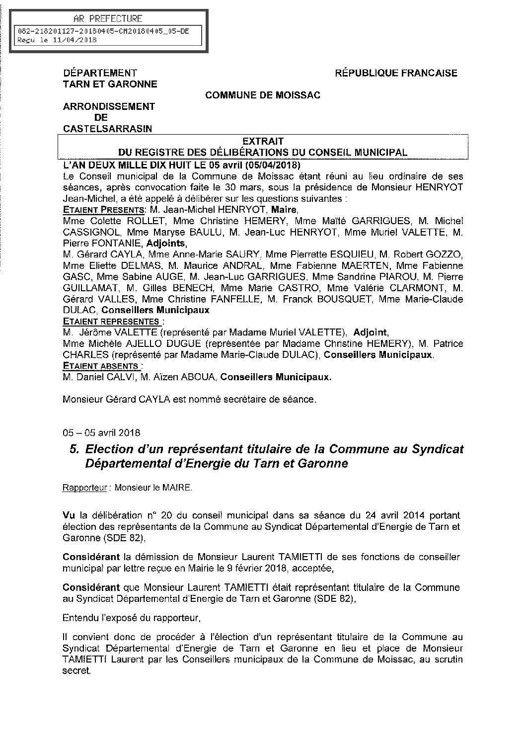 05 ELECTION TITULAIRE SDE 82