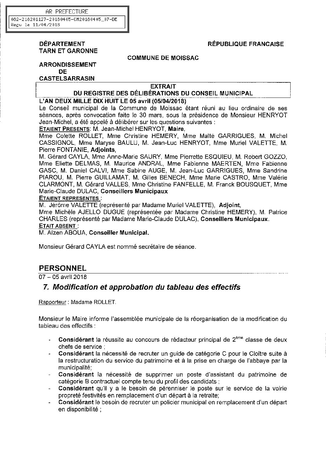 07 MODIFICATION ET APPROBATION TABLEAU DES EFFECTIFS