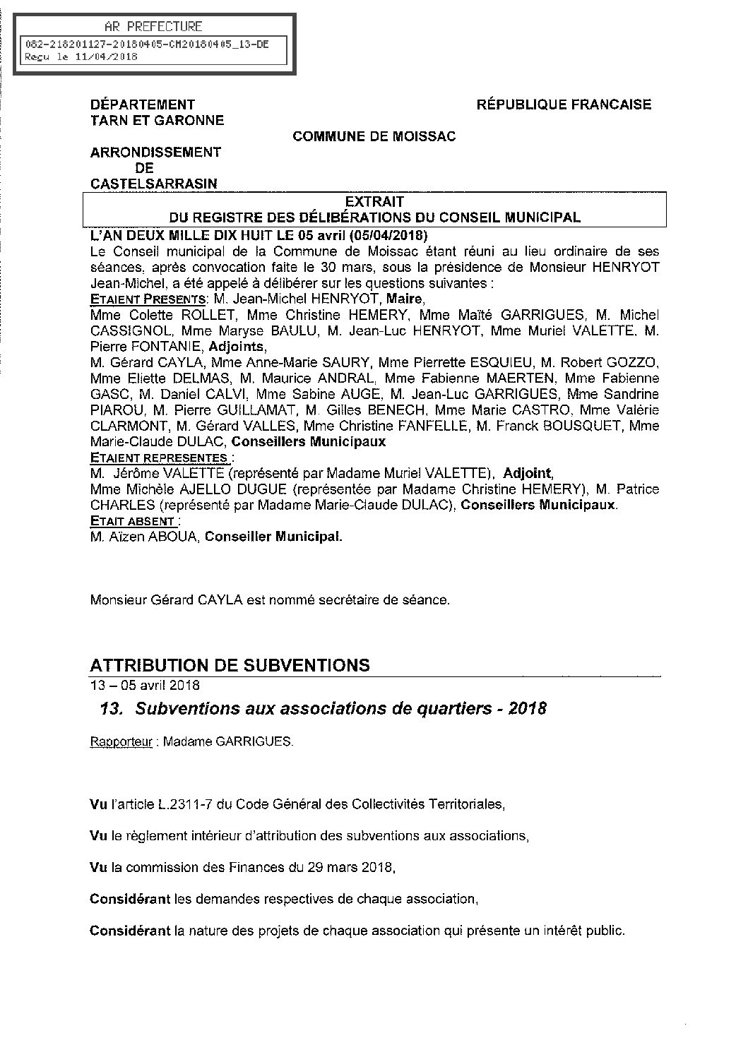 13 SUBVENTIONS ASSOCIATIONS DE QUARTIERS 2018