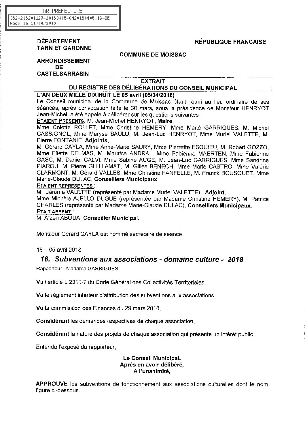 16 SUBVENTIONS ASSOCIATIONS CULTURELLES 2018