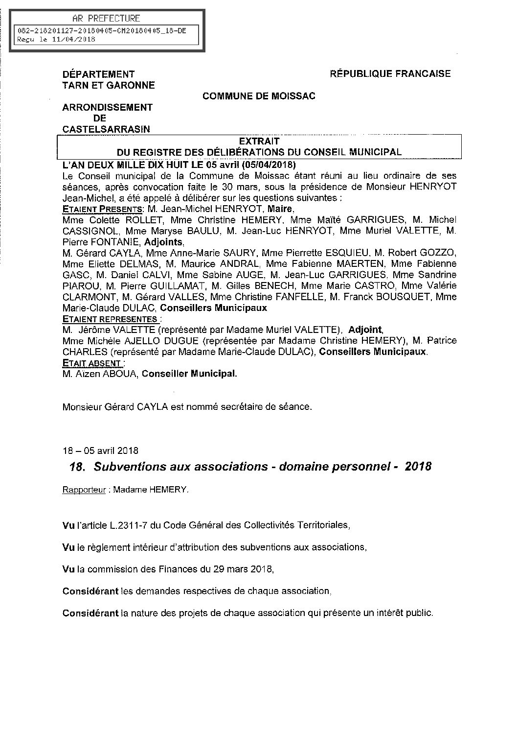 18 SUBVENTIONS ASSOCIATIONS DOMAINE PERSONNEL 2018