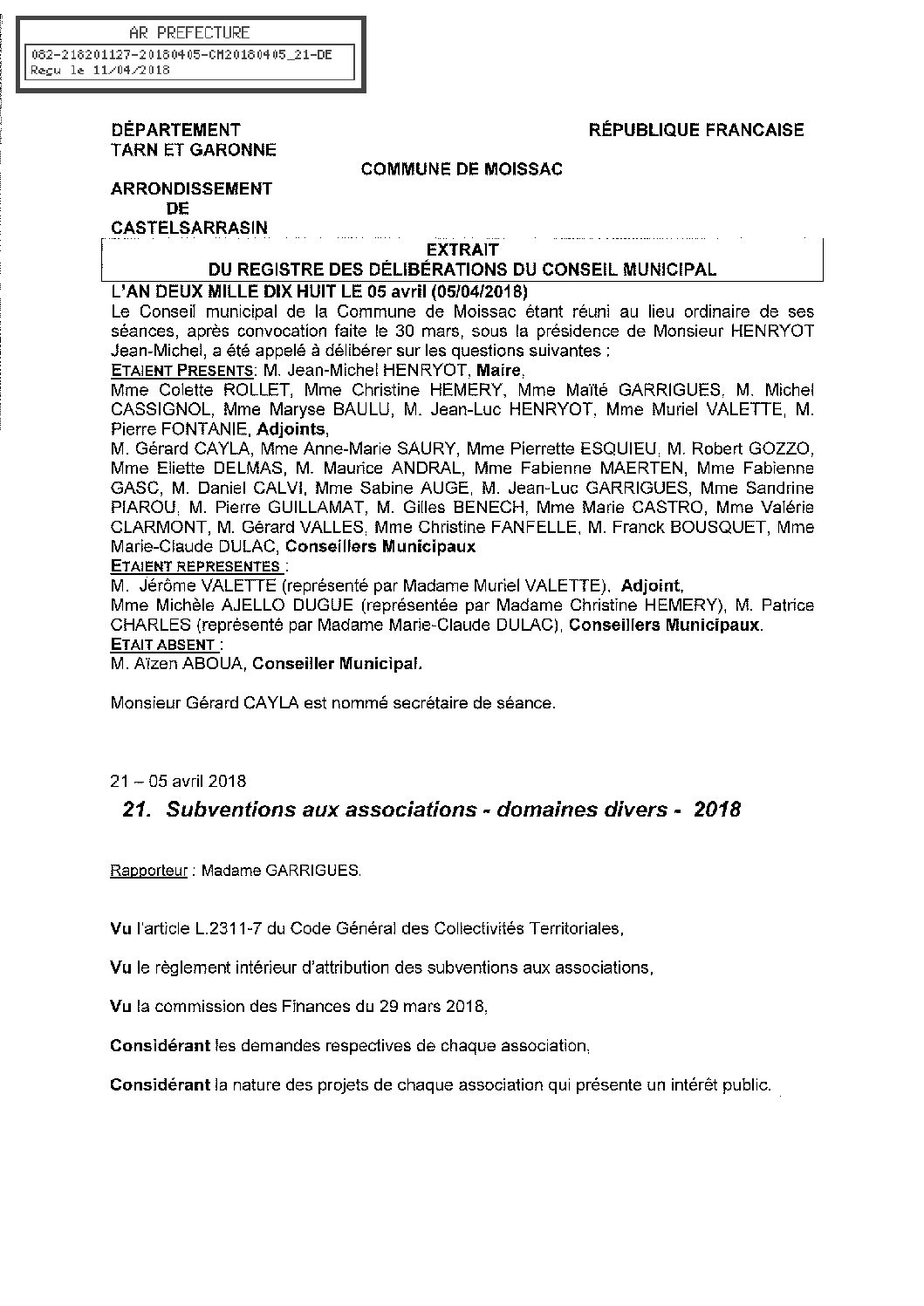 21 SUBVENTIONS ASSOCIATIONS DIVERSES 2018