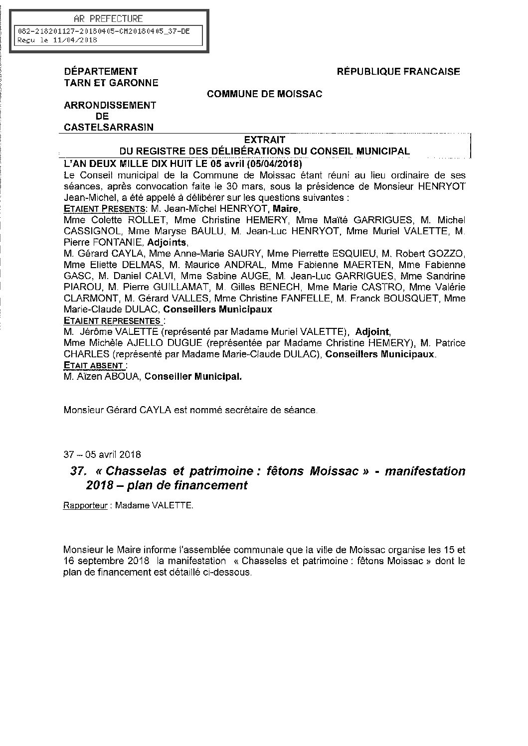 37 CHASSELAS ET PATRIMOINE FETONS MOISSAC 2018 PLAN DE FINANCEMENT