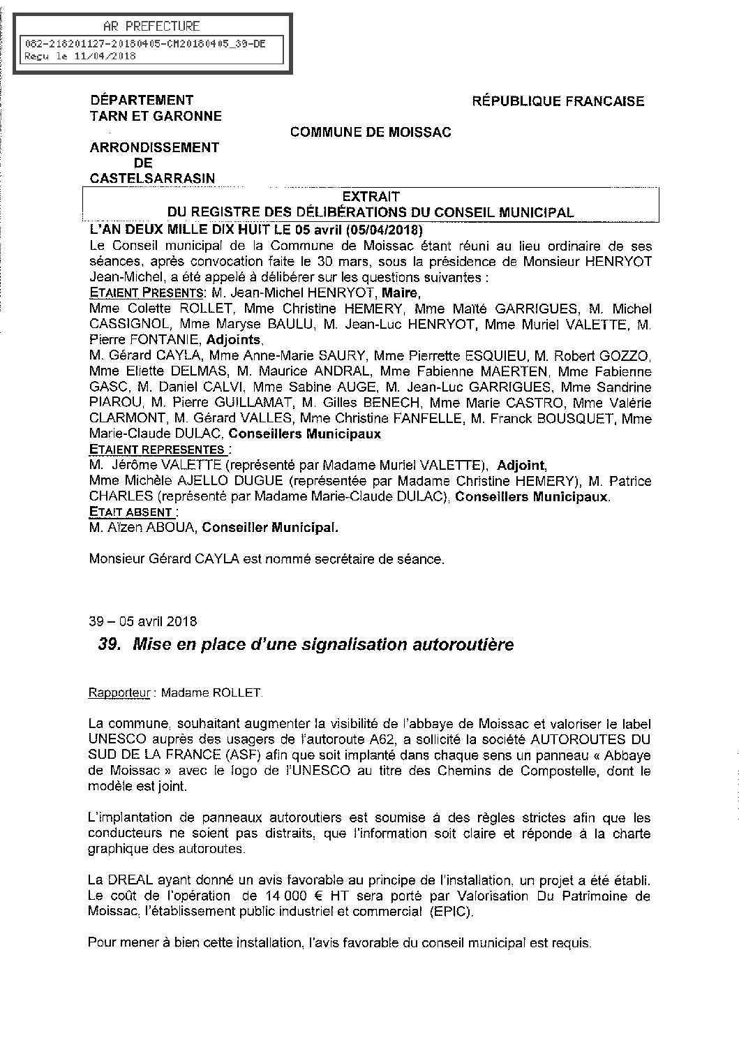 39 MISE EN PLACE SIGNALISATION AUTOROUTIERE