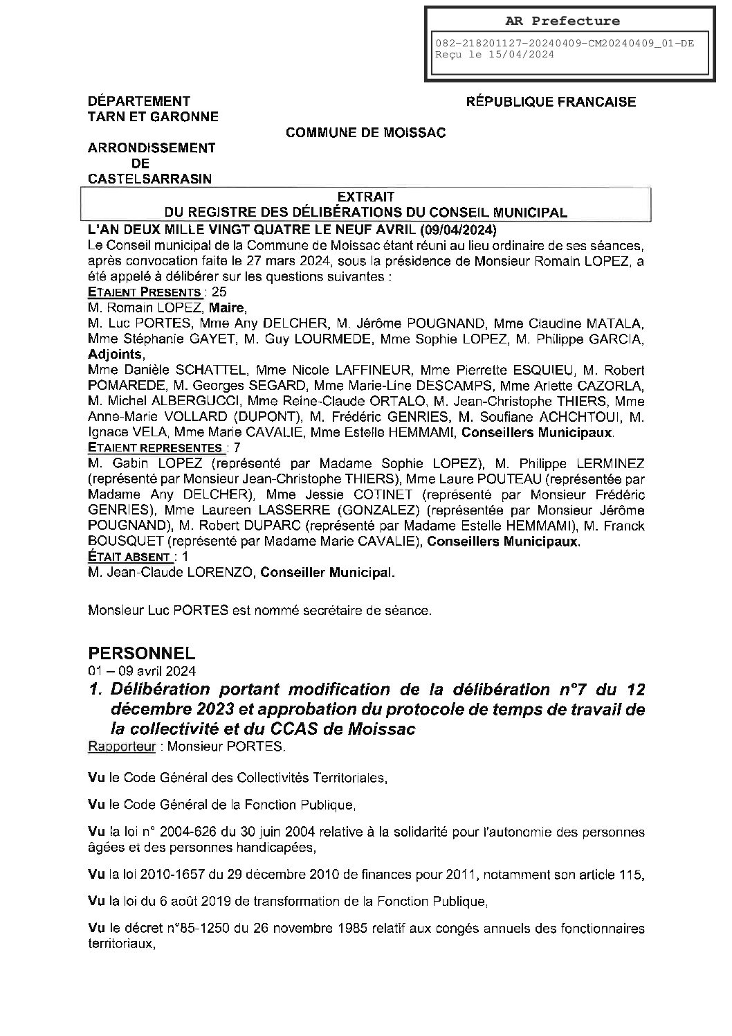2024.04.01 APPROBATION DU PROTOCOLE TEMPS DE TRAVAIL MODIF DELIB 12.12.2023