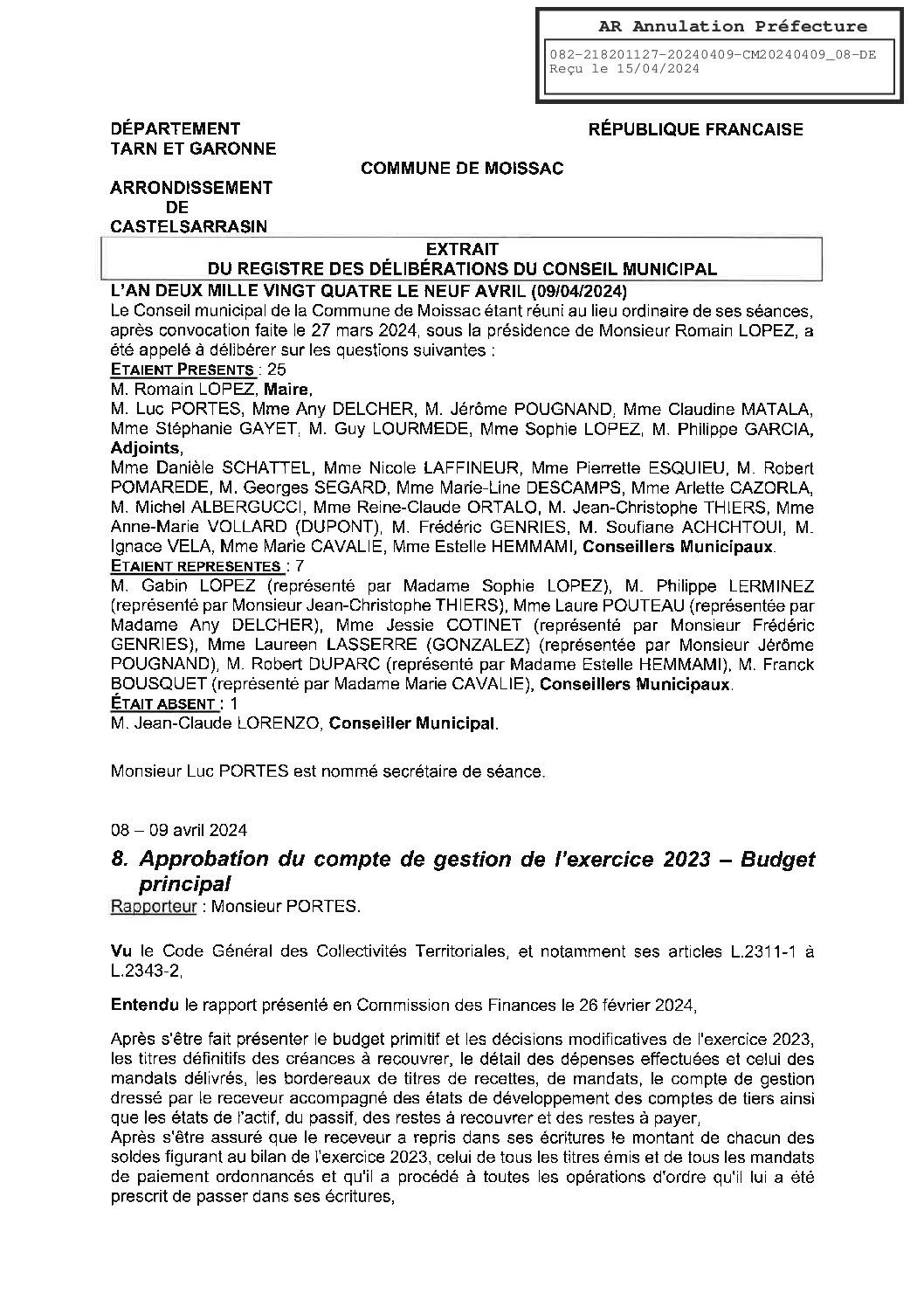 2024.04.08 APPROBATION COMPTE DE GESTION 2023 BUDGET PRINCIPAL