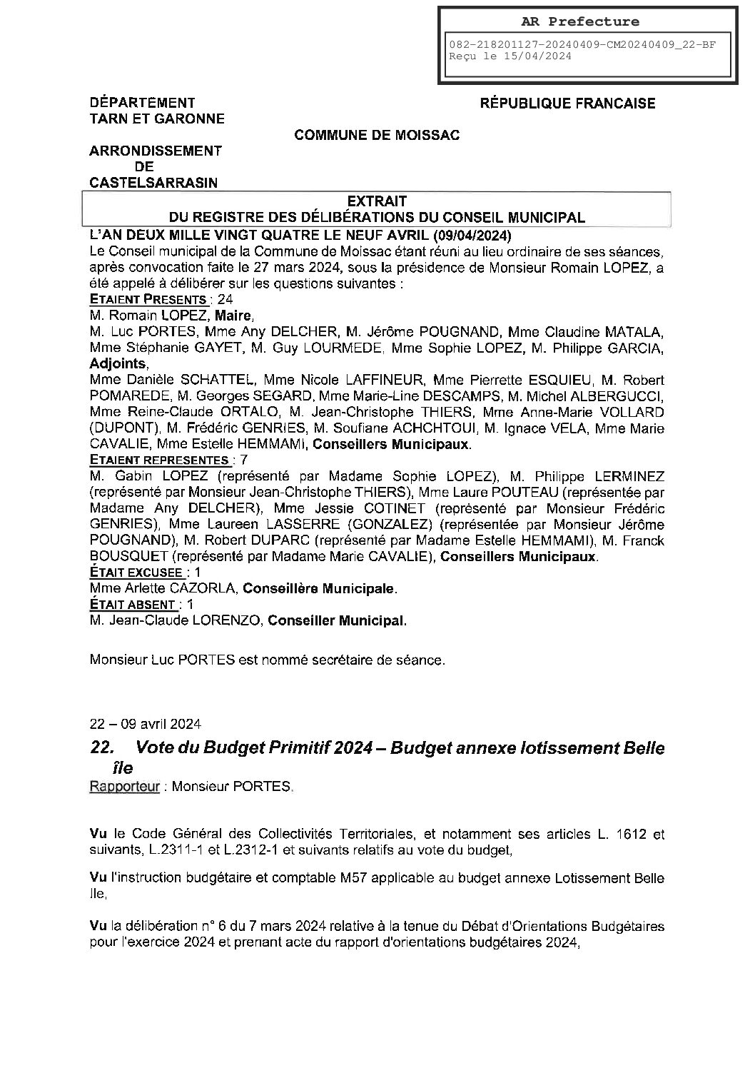 2024.04.22 BUDGET PRIMITIF 2024 BUDGET ANNEXE BELLE ILE