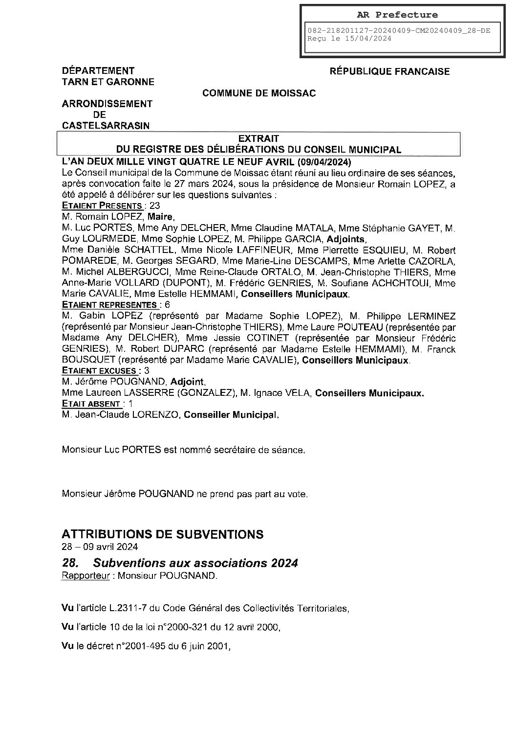 2024.04.28 ATTRIBUTION DE SUBVENTIONS AUX ASSOCIATIONS 2024