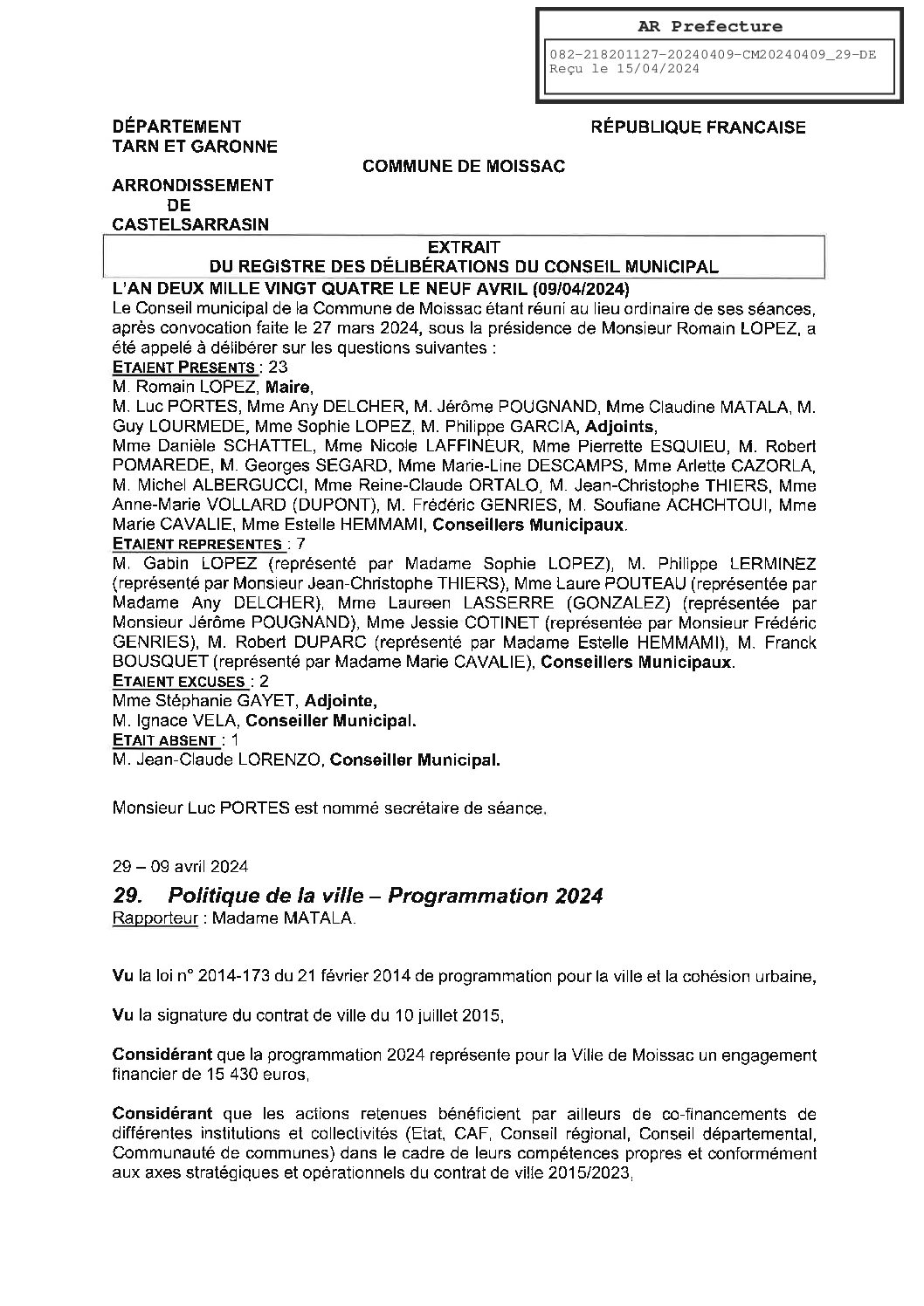 2024.04.29 POLITIQUE DE LA VILLE PROGRAMMATION 2024