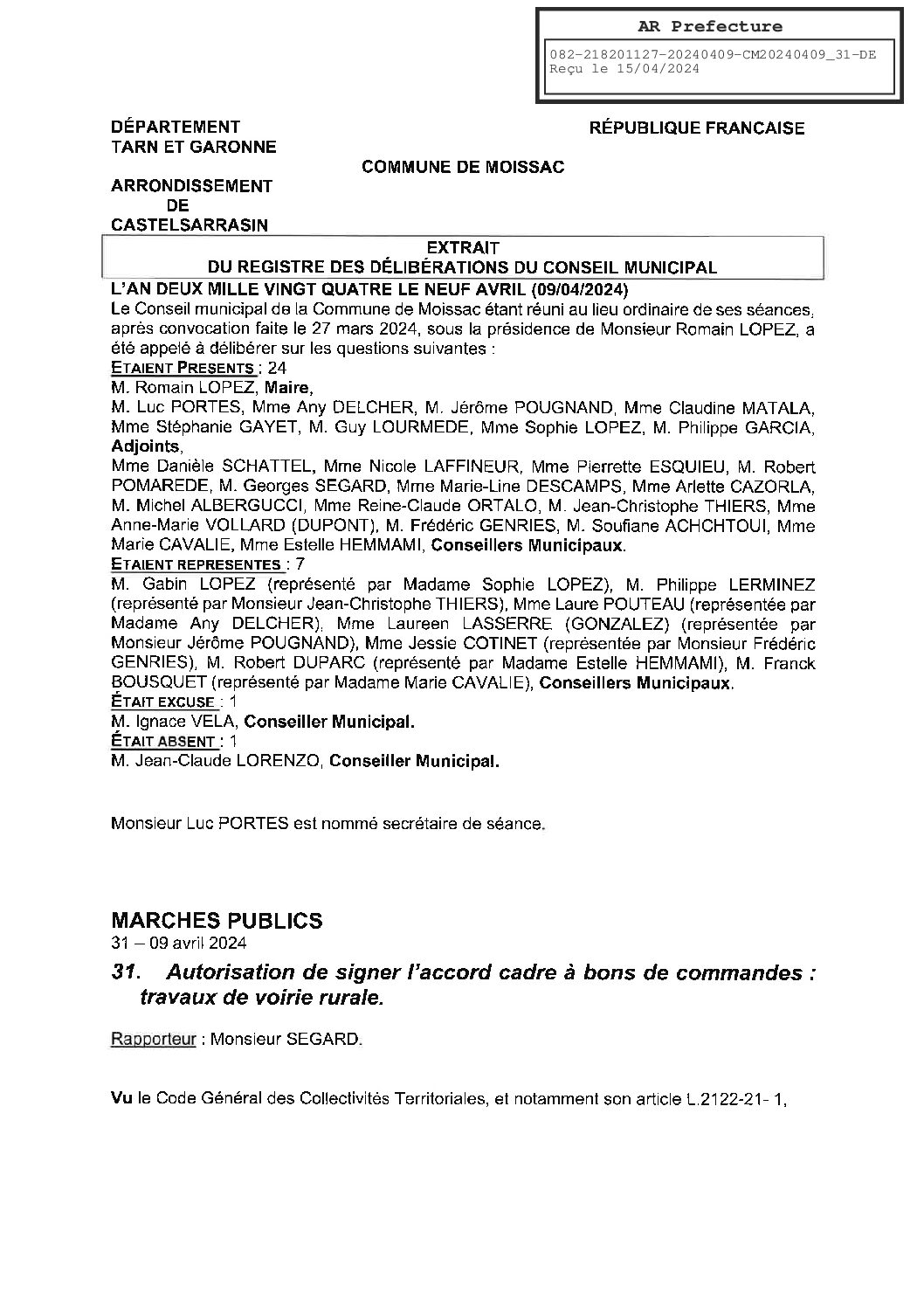 2024.04.31 ACCORD CADRE A BONS DE COMMANDES TRAVAUX VOIRIE RURALE AUTORISATION DE SIGNATURE