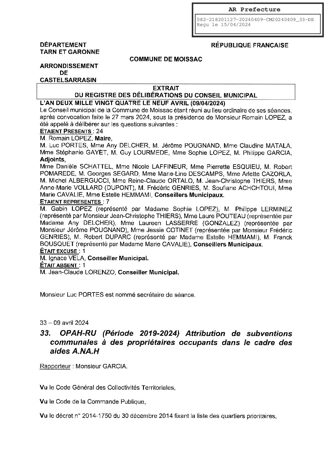 2024.04.33 ATTRIBUTION SUBVENTIONS PROPRIETAIRES OCCUPANTS AIDES ANAH OPAH RU