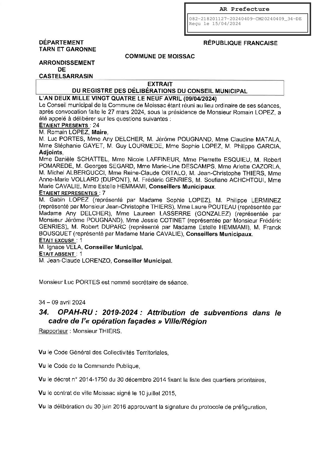 2024.04.34 ATTRIBUTION DE SUBVENTIONS OPERATION FACADES OPAH RU