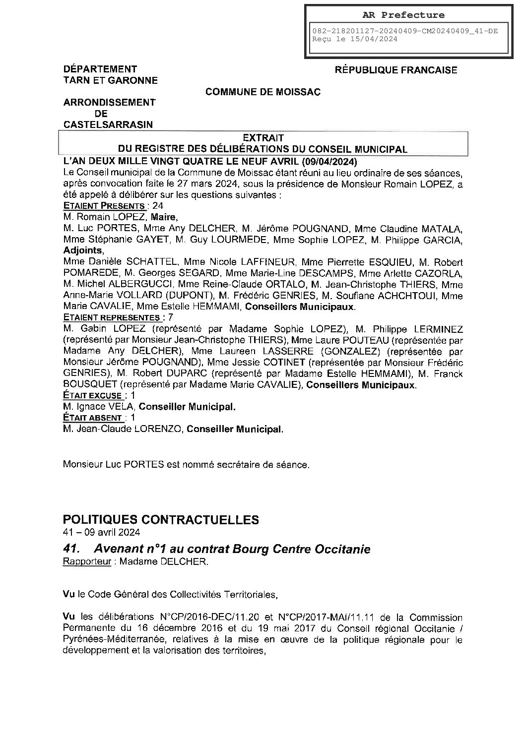 2024.04.41 AVENANT 1 AU CONTRAT BOURG CENTRE OCCITANIE