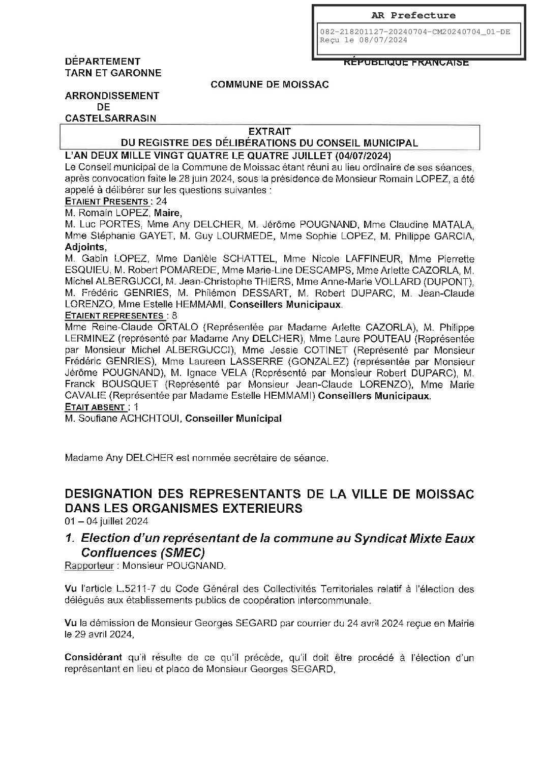 2024.07.01 ELECTION D’UN REPRESENTANT DE LA COMMUNE AU SMEC