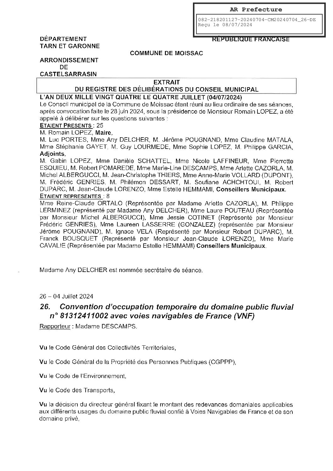 2024.07.26 CONVENTION D OCCUPATION TEMPORAIRE DU DOMAINE PUBLIC FLUVIAL AVEC VNF