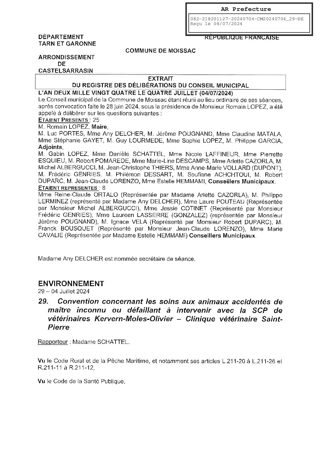 2024.07.29 CONVENTION CONCERNANT SOINS DES ANIMAUX AVEC LA CLINIQUE VETERINAIRE ST PIERRE