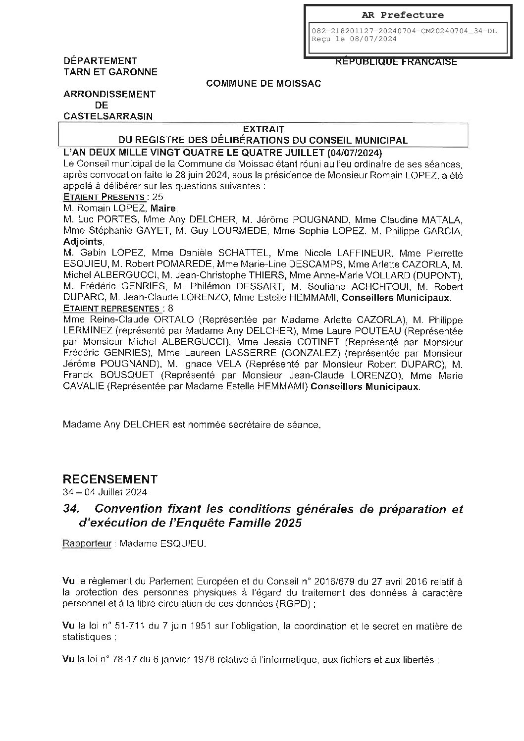 2024.07.34 CONVENTION FIXANT LES CONDITIONS GENERALES DE PREPARATION ET D EXECUTION DE L ENQUETE FAMILLE 2025