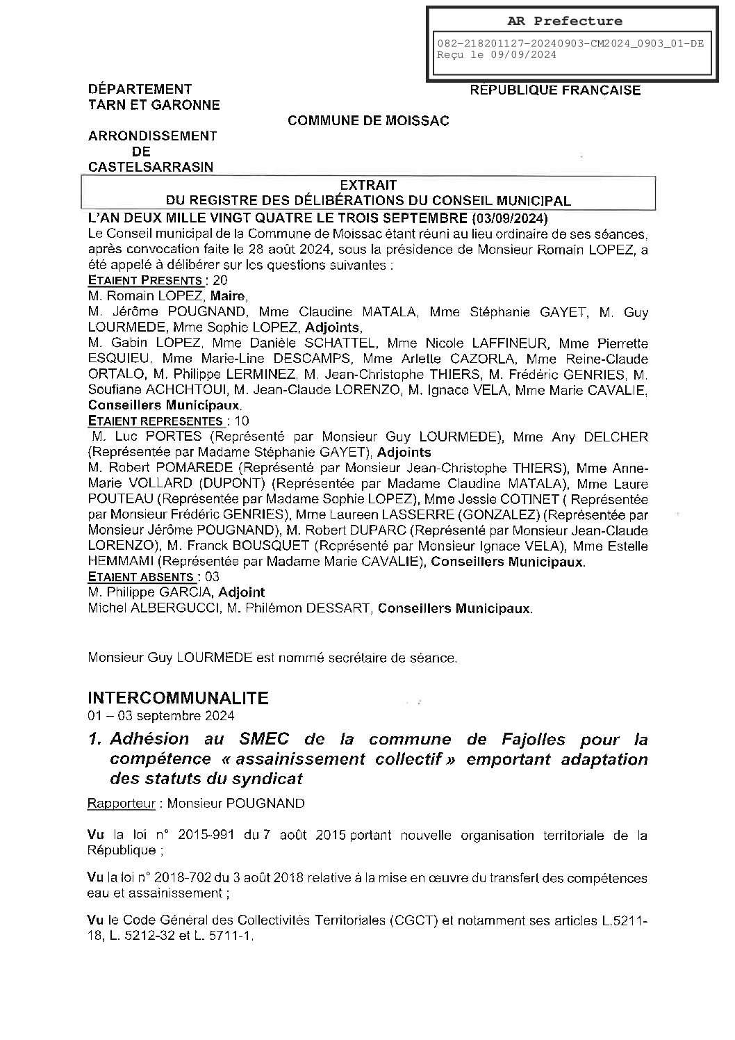 2024.09.01 ADHESION AU SMEC DE LA COMMUNE DE FAJOLLES