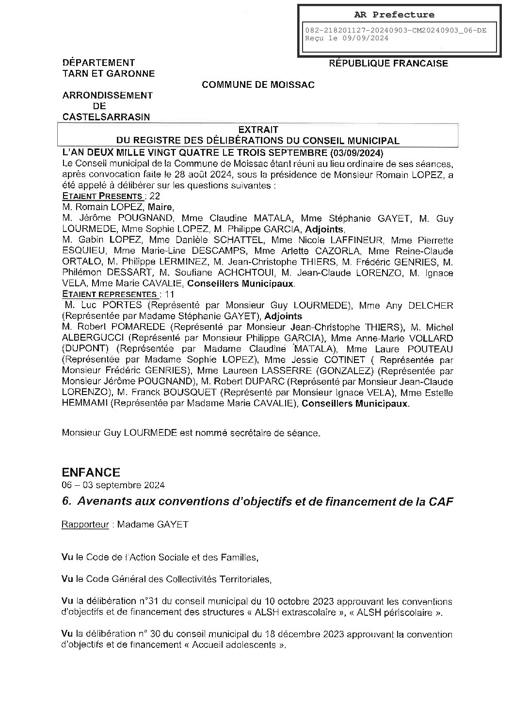 2024.09.06 AVENANTS AUX CONVENTIONS D OBJECTIFS ET DE FINANCEMENTS DE LA CAF