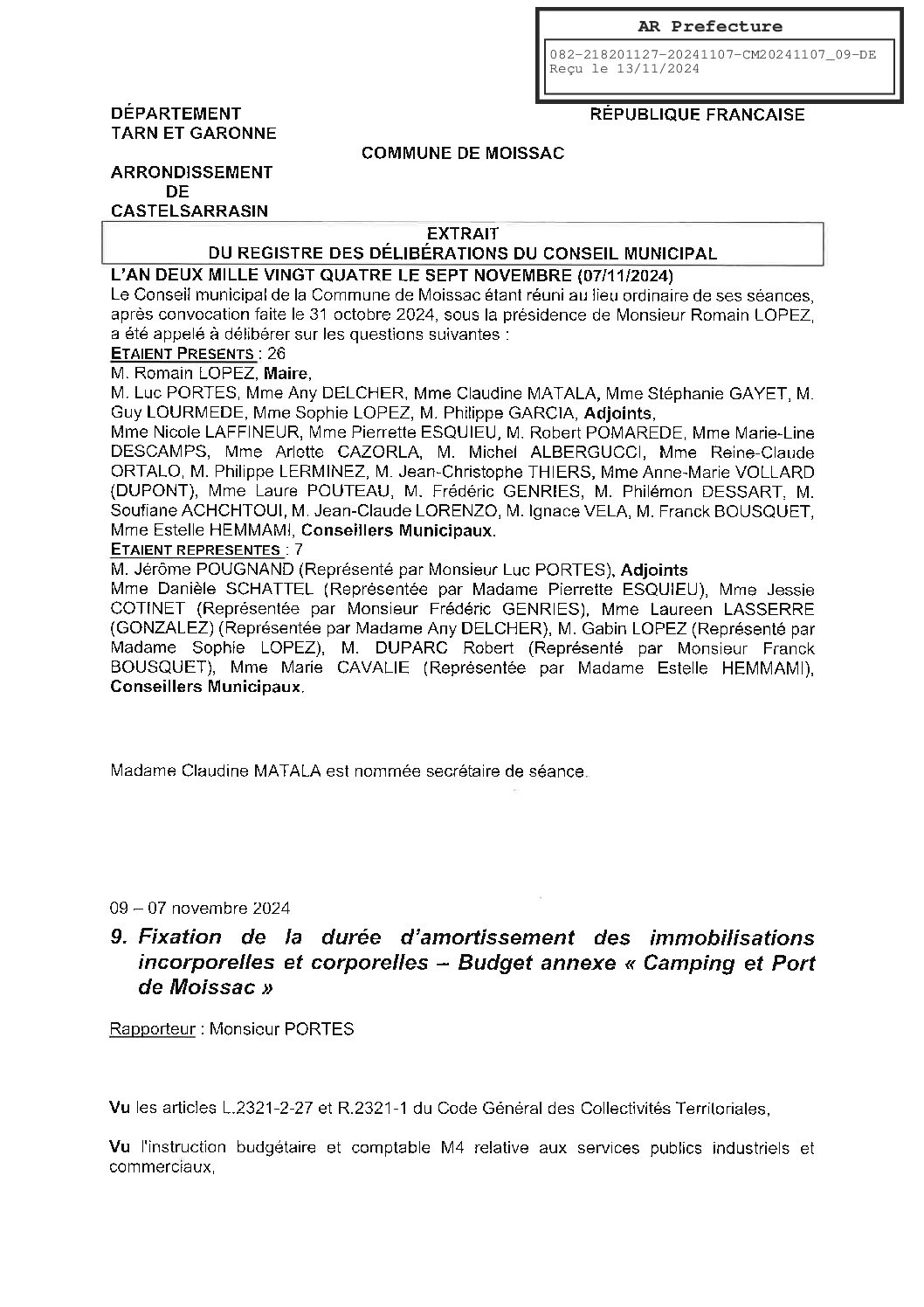 2024.11.09 FIXATION DUREE AMORTISSEMENT CAMPING ET PORT