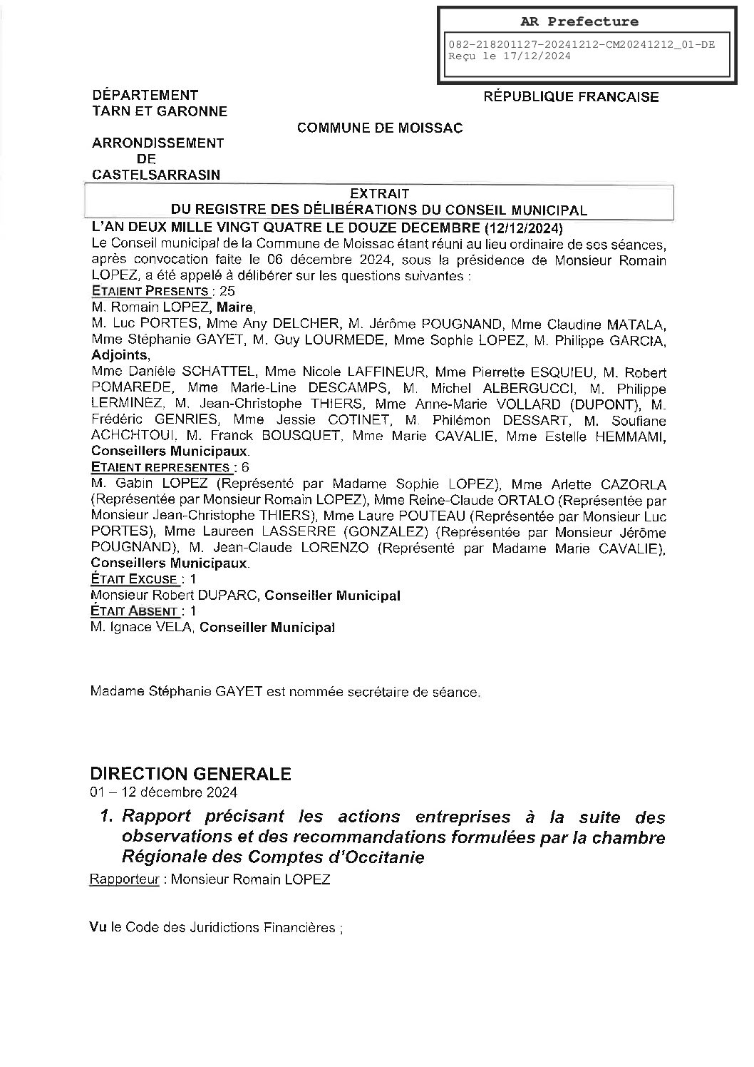 2024.12.01 RAPPORT PRECISANT LES ACTIONS ENTREPRISES SUITE AUX OBSERVATIONS CRC