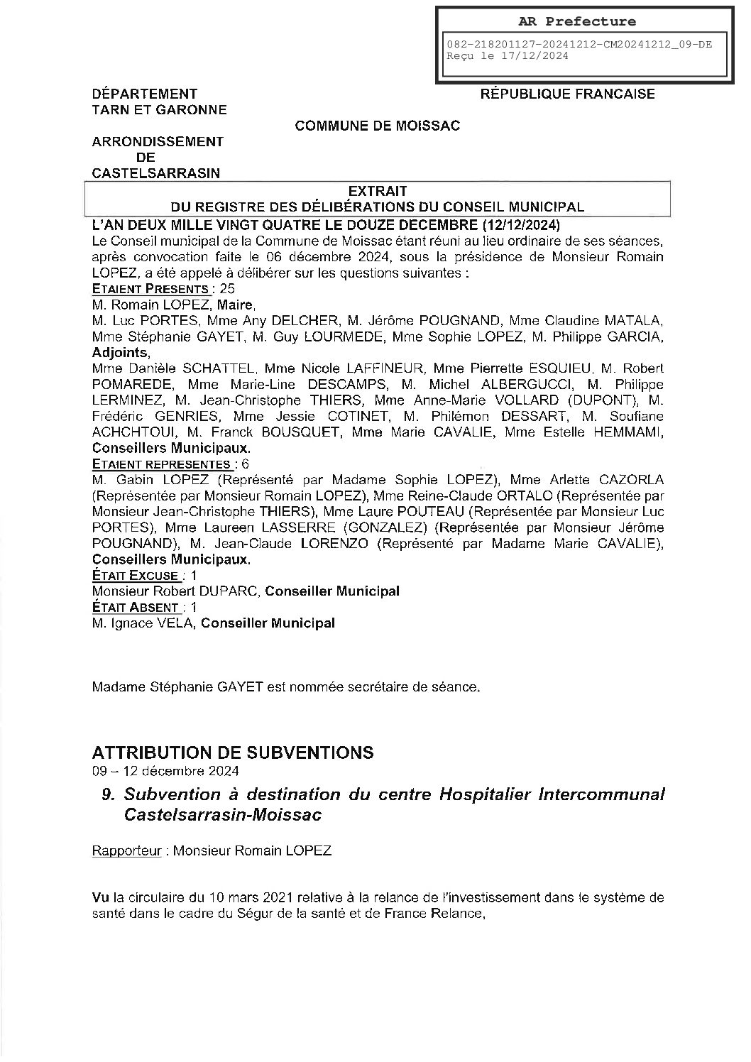 2024.12.09 SUBVENTION DESTINATION DE L HOPITAL INTERCOMMUNAL CASTEL MOISSAC