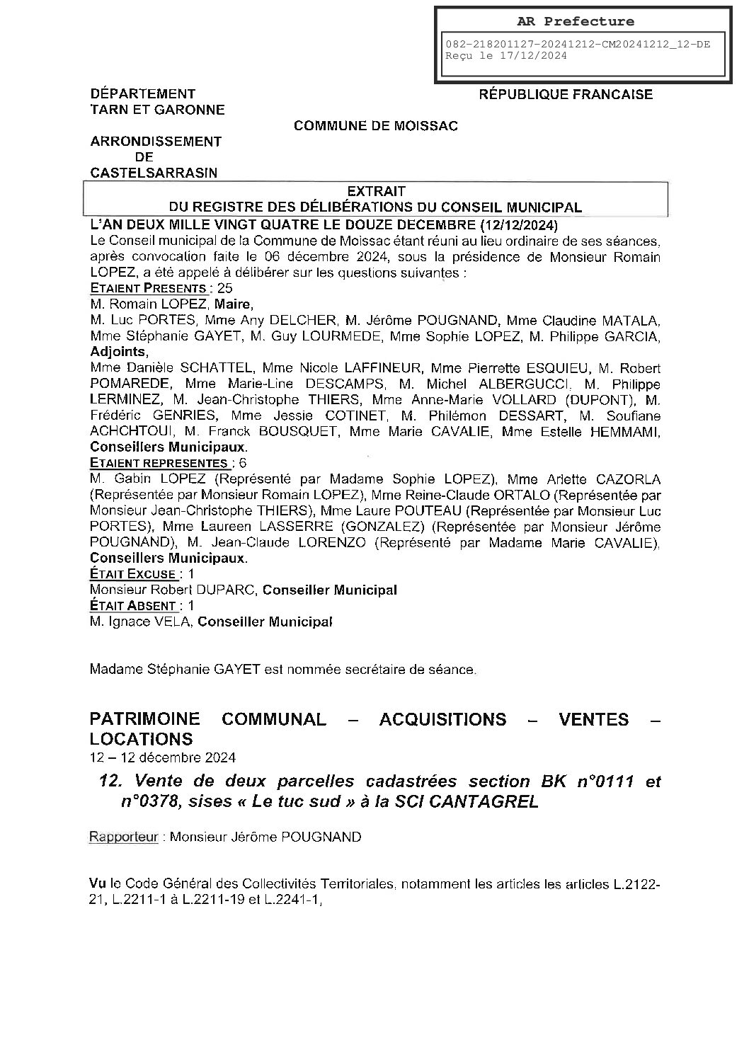 2024.12.12 CESSION DE DEUX PARCELLES CADASTREES