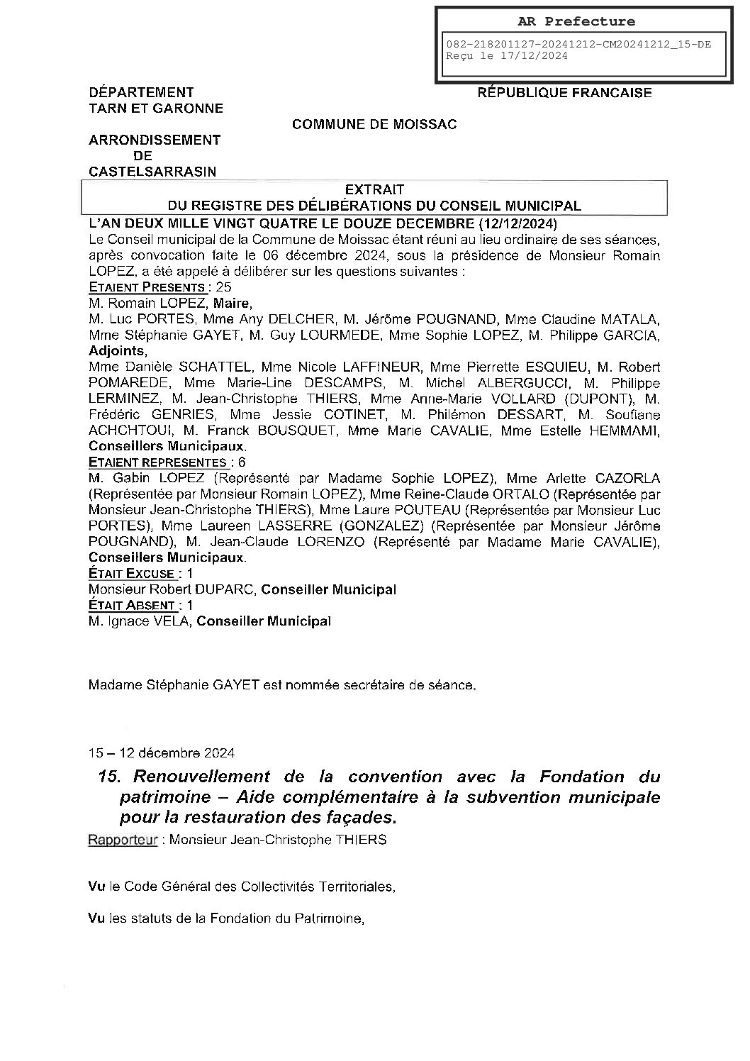 2024.12.15 CONVENTION AVEC LA FONDATION DU PATRIMOINE RENOUVELLEMENT