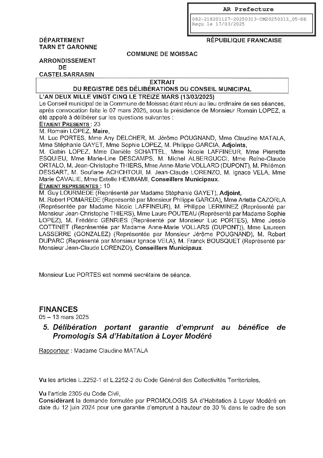 20250313 05 DELIBERATION PORTANT GARANTIE D’EMPRUNT AU BENEFICE DE PROMOLOGIS