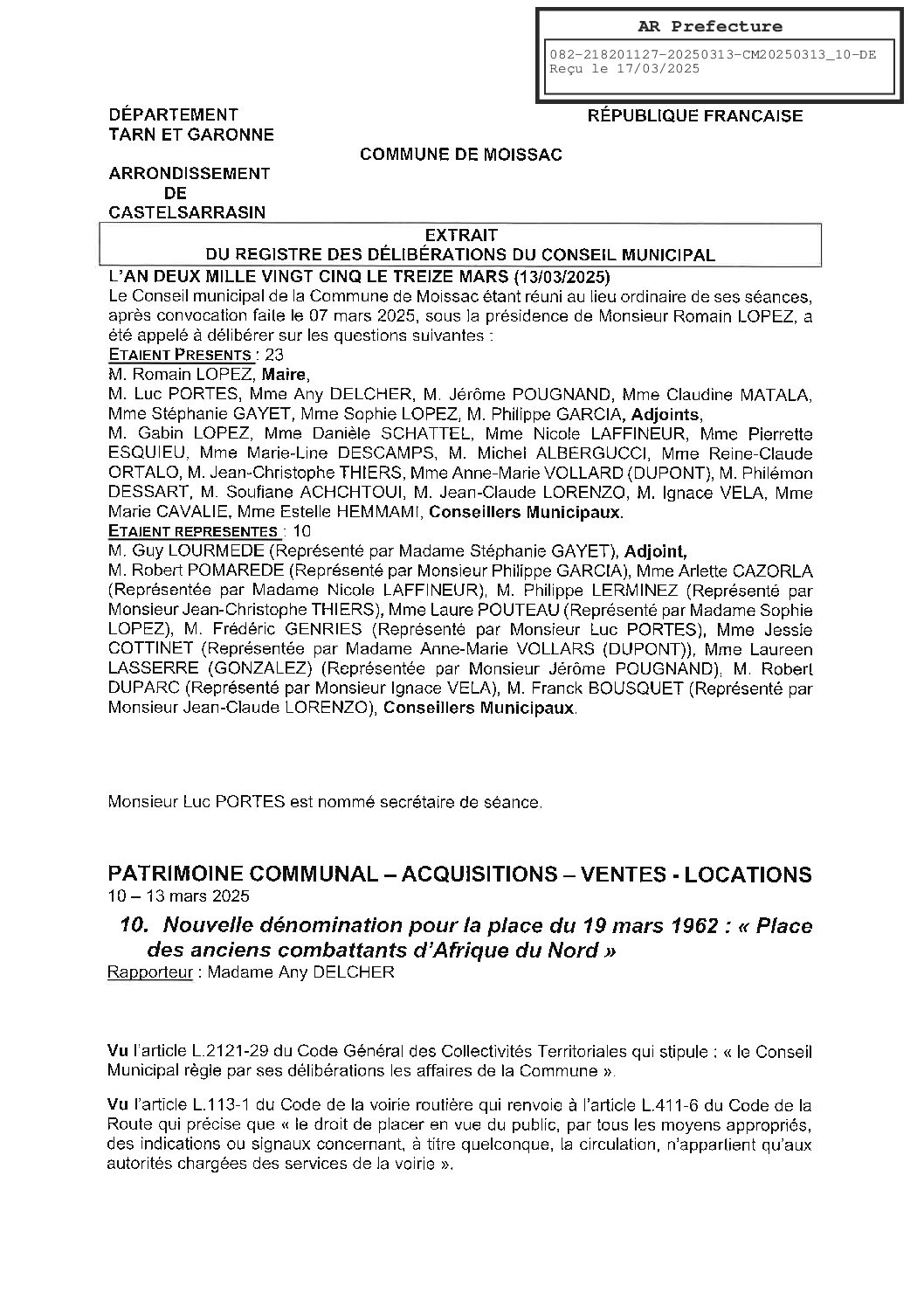 20250313 10 NOUVELLE DENOMINATION POUR LA PLACE DU 19 MARS 1962