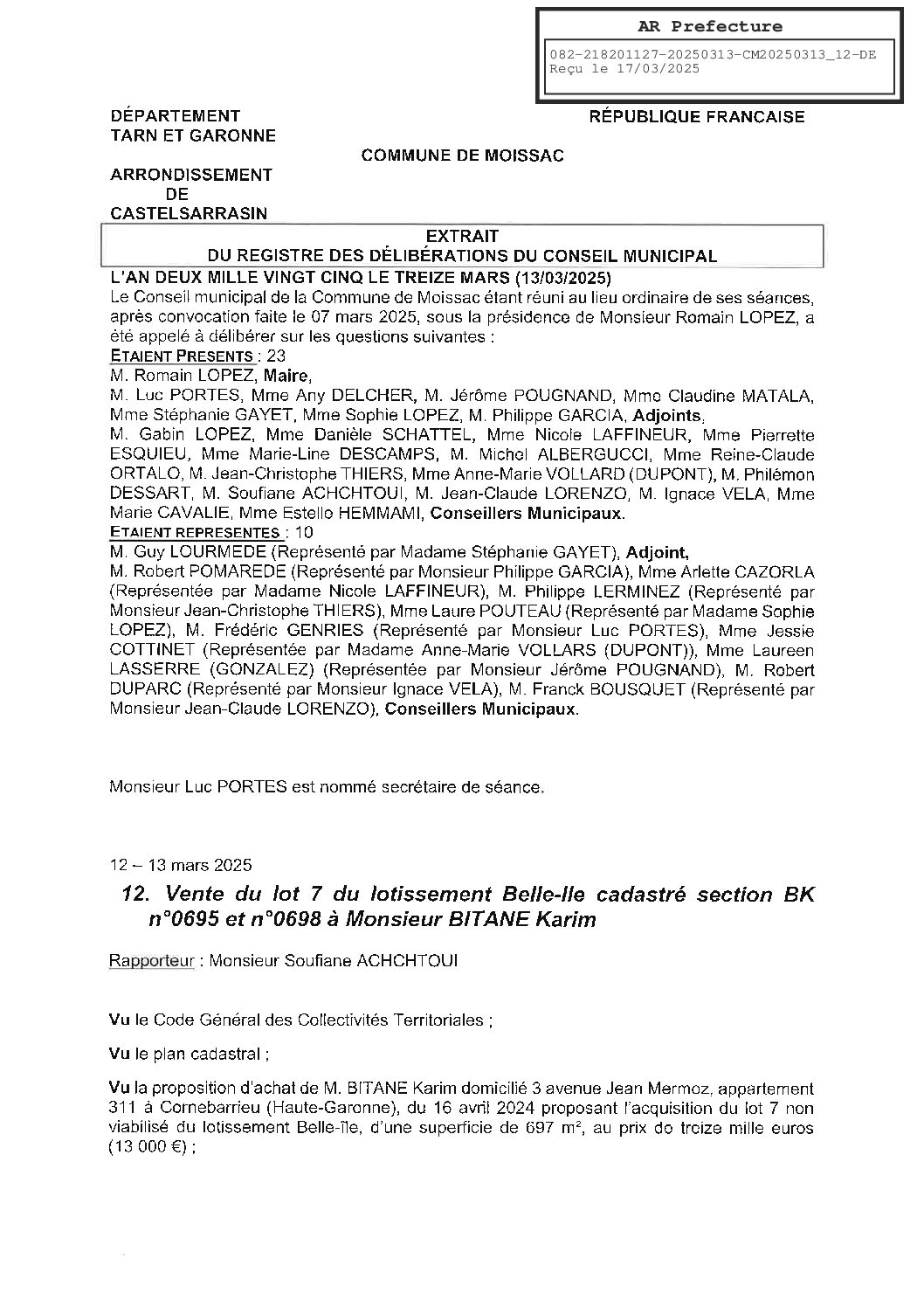 20250313 12 CESSION DU LOT 7 BELLE ILE