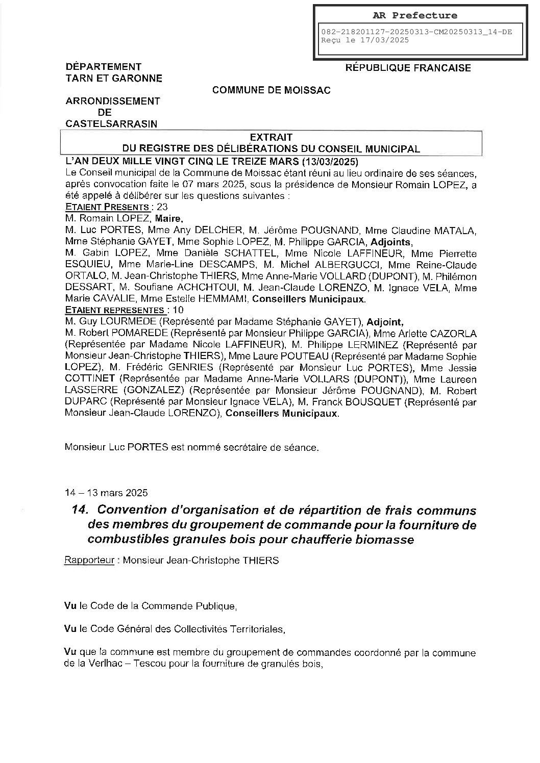 20250313 14 CONVENTION D ORGANISATION ET DE REPARTITION DE FRAIS COMMUNS DES MEMBRES DU GROUPEMENT DE COMMANDE