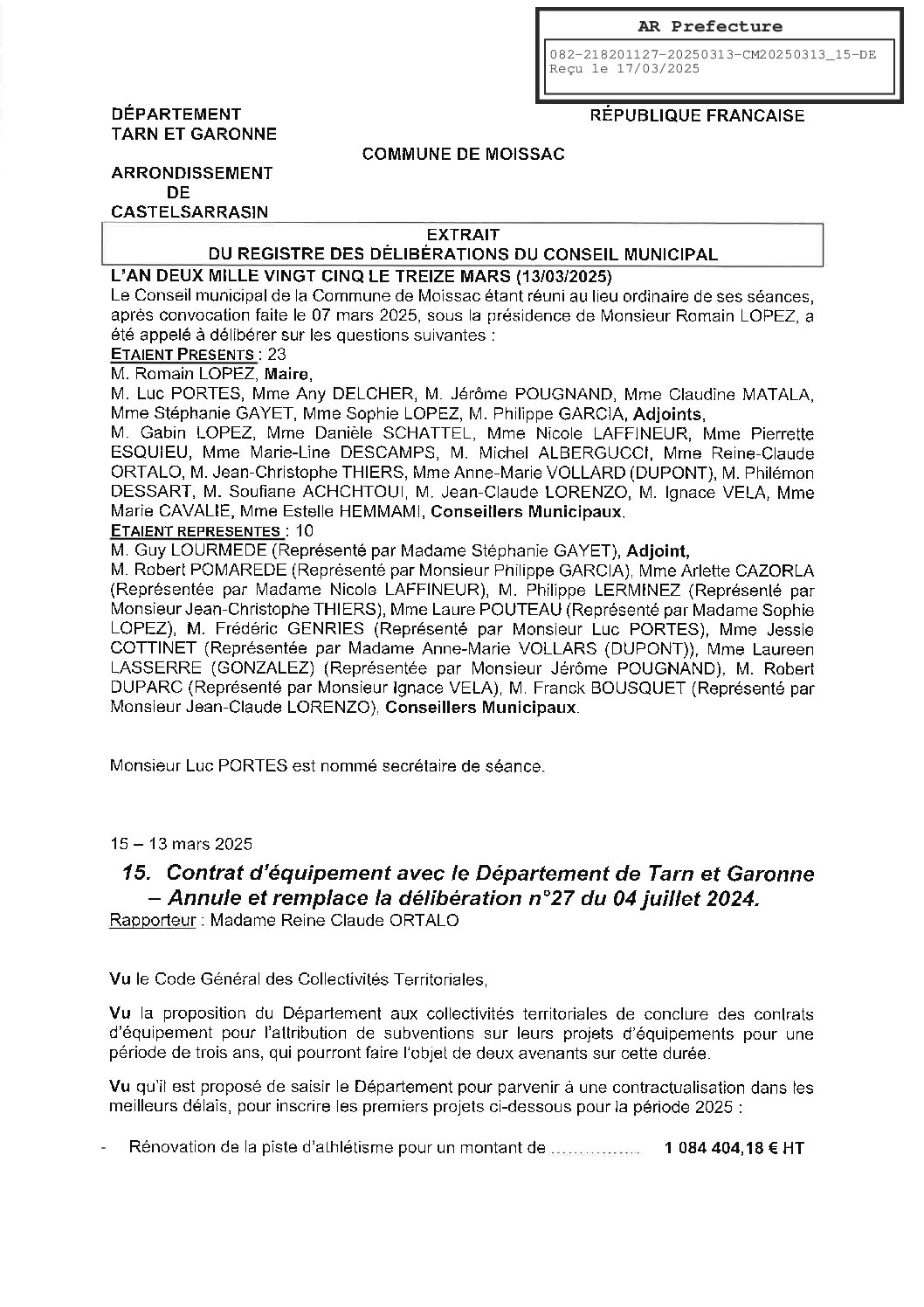 20250313 15 CONTRAT D EQUIPEMENT AVEC LE DEPARTEMENT DU TARN ET GARONNE