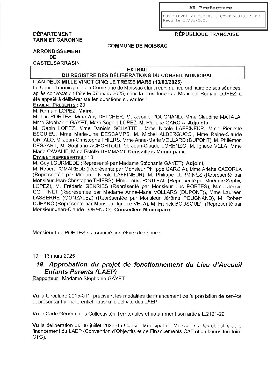 20250313 19 APPROBATION DU PROJET DE FONCTIONNEMENT DU LAEP