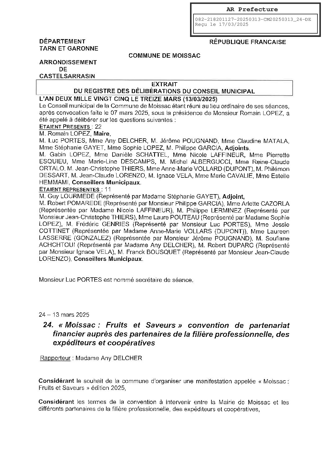 20250313 24 CONVENTION DE PARTENARIAT AUPRES DES PARTENAIRES MOISSAC FRUITS ET SAVEURS 2025